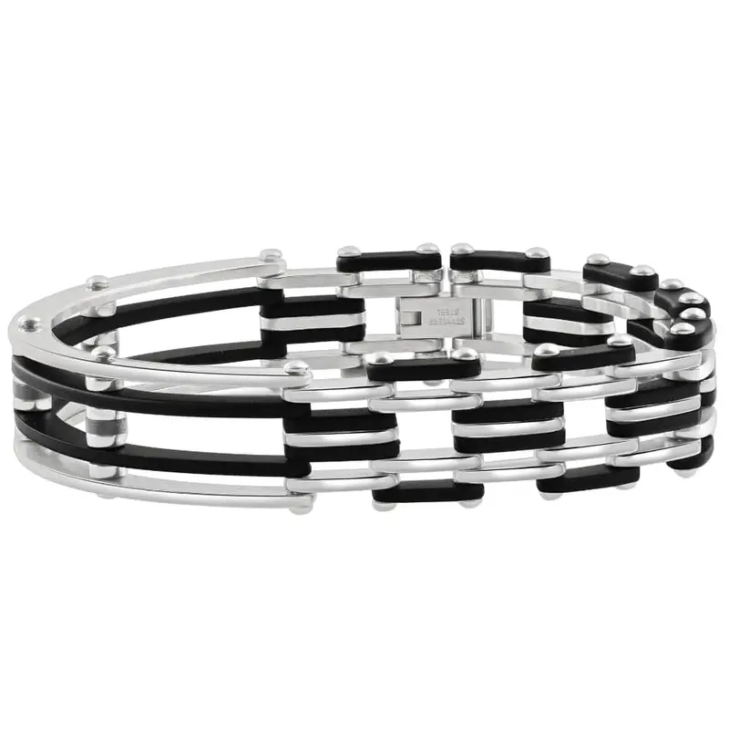 Men's Steel Two Tone Black 13.5Mm Link Flexible Clasp  8.5 " Bracelet 1