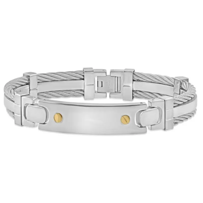 Men's Steel Two Tone Double Wire 12Mm Link  8 " Bracelet 1