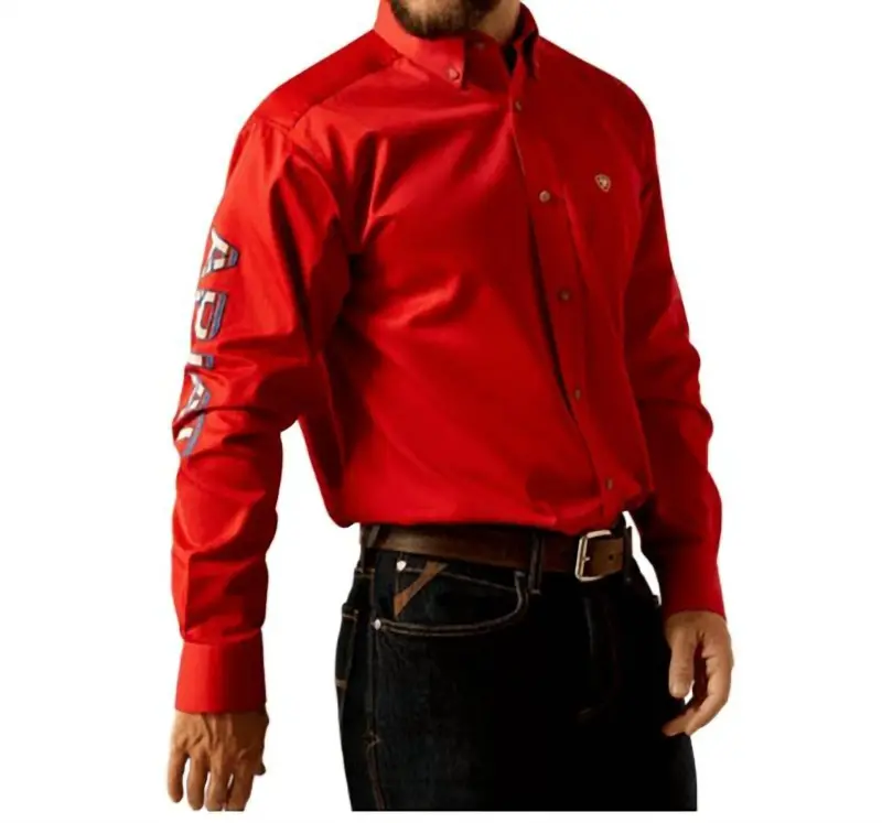 Men's Team Logo Classic Fit Long Sleeve Shirt In Red/Khaki 1