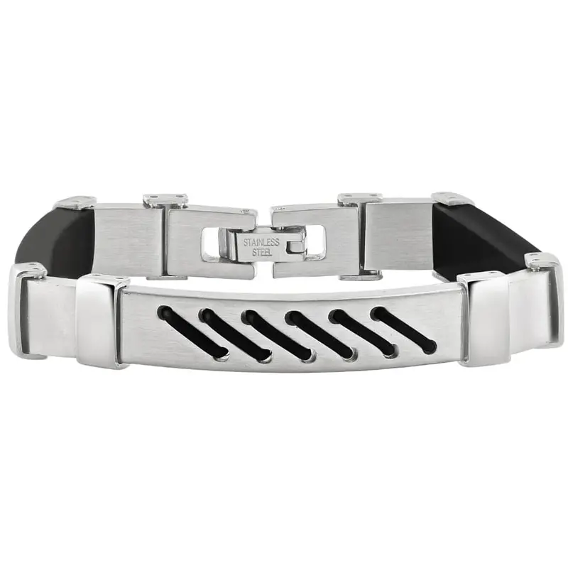 Men's Two Tone Steel 7" Brushed Black Strapped 8Mm Bracelet 1