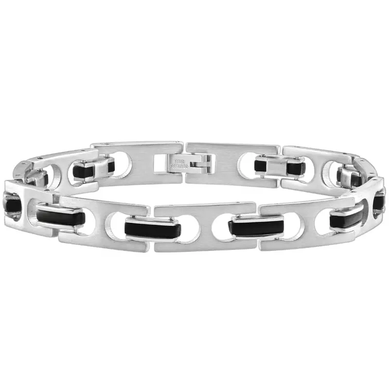 Men's Two Tone Steel And Black  8.5" 8.5Mm Bracelet 1