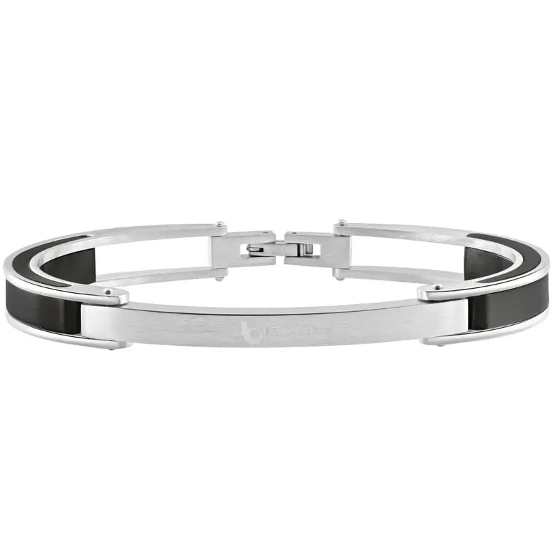Men's Two Toned Steel And Black Cuffed 8Mm Link 8.5" Bracelet 1