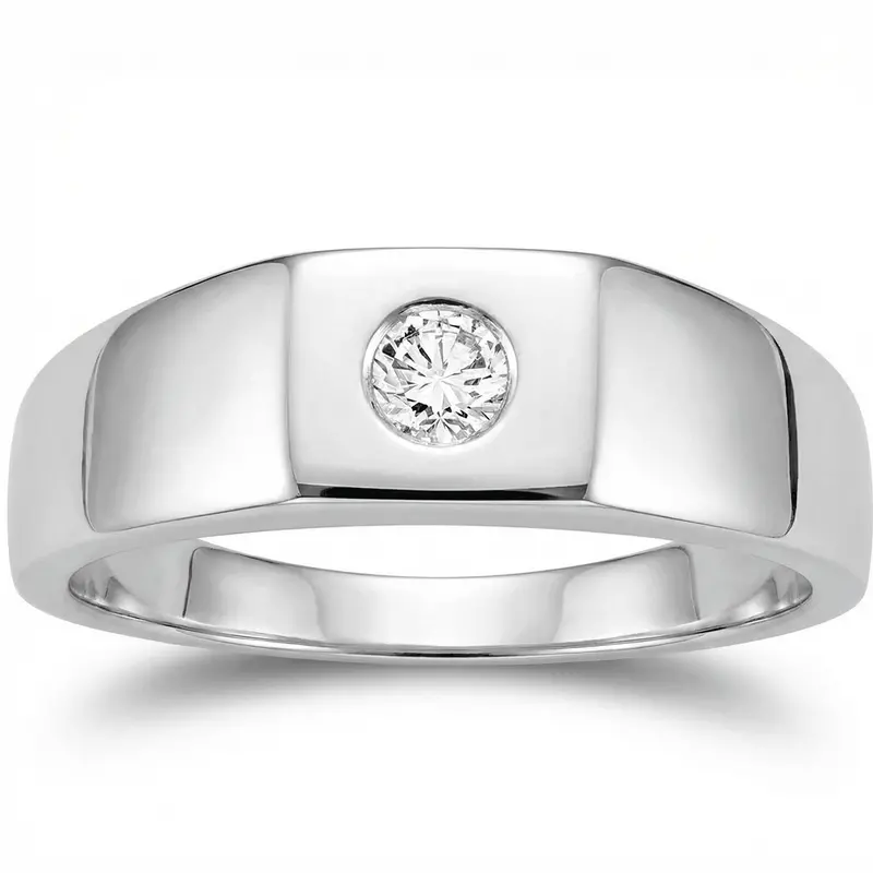 Mens White Gold 1/4Ct Solitaire Bezel Diamond Ring Size Selectable 1
