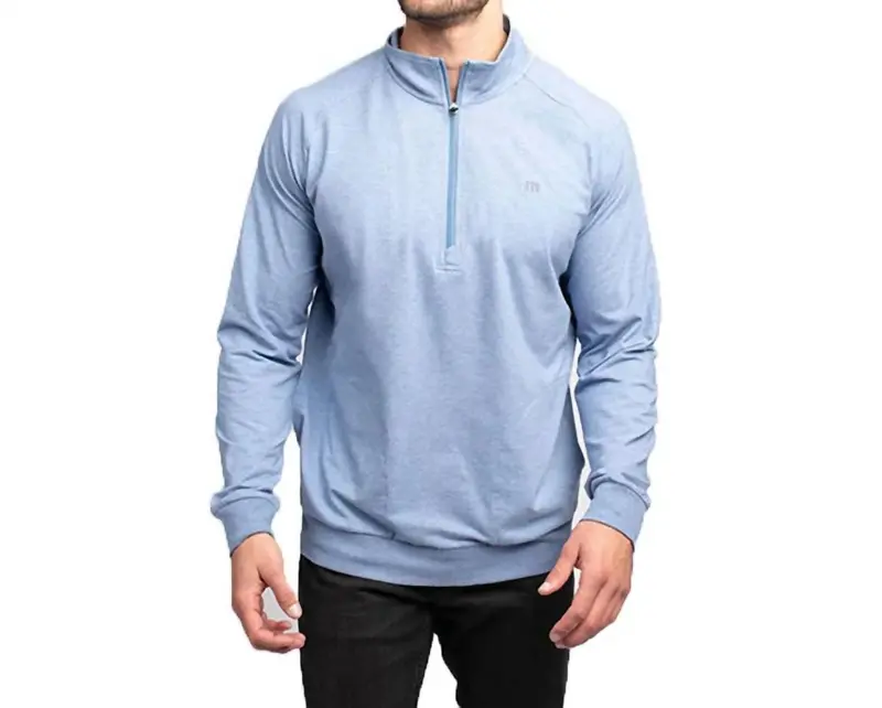 Men's Zachary 1/2 Zip Pullover In Heather Light Blue 1