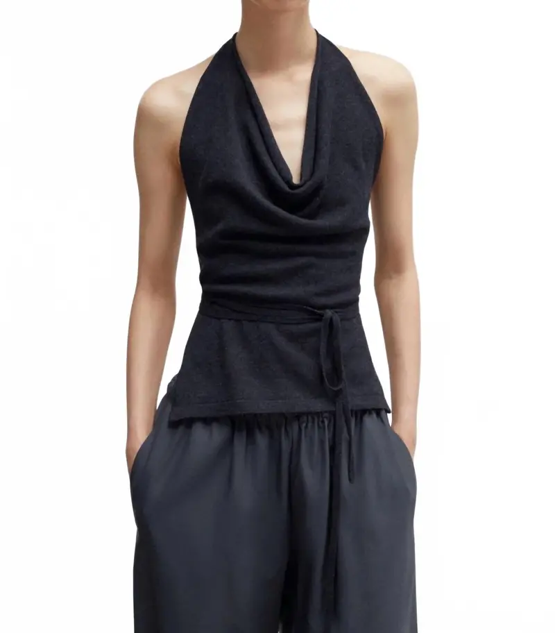 Merino Wool Tie Top In Anthracite 1