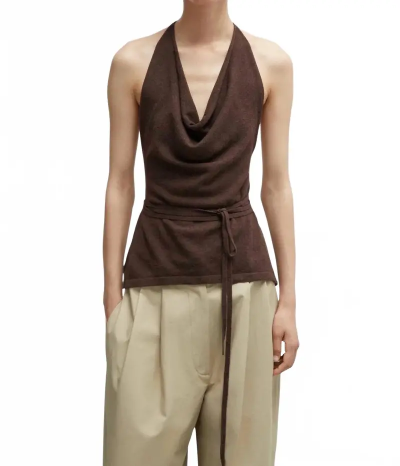 Merino Wool Tie Top In Brown 1