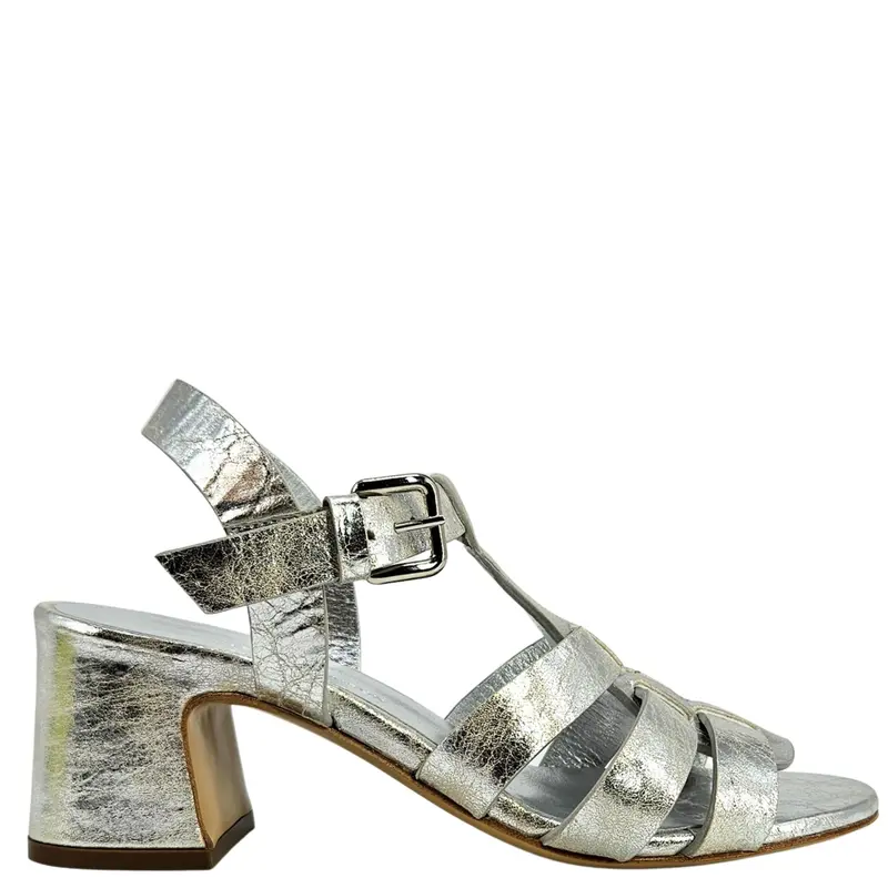 Metallic Leather Gladiator Heel Sandal 1