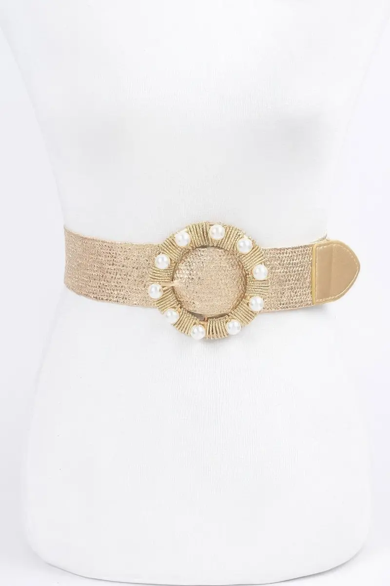 Metallic Stretch Plus Size Belt Pearl Metal Bucklt 1
