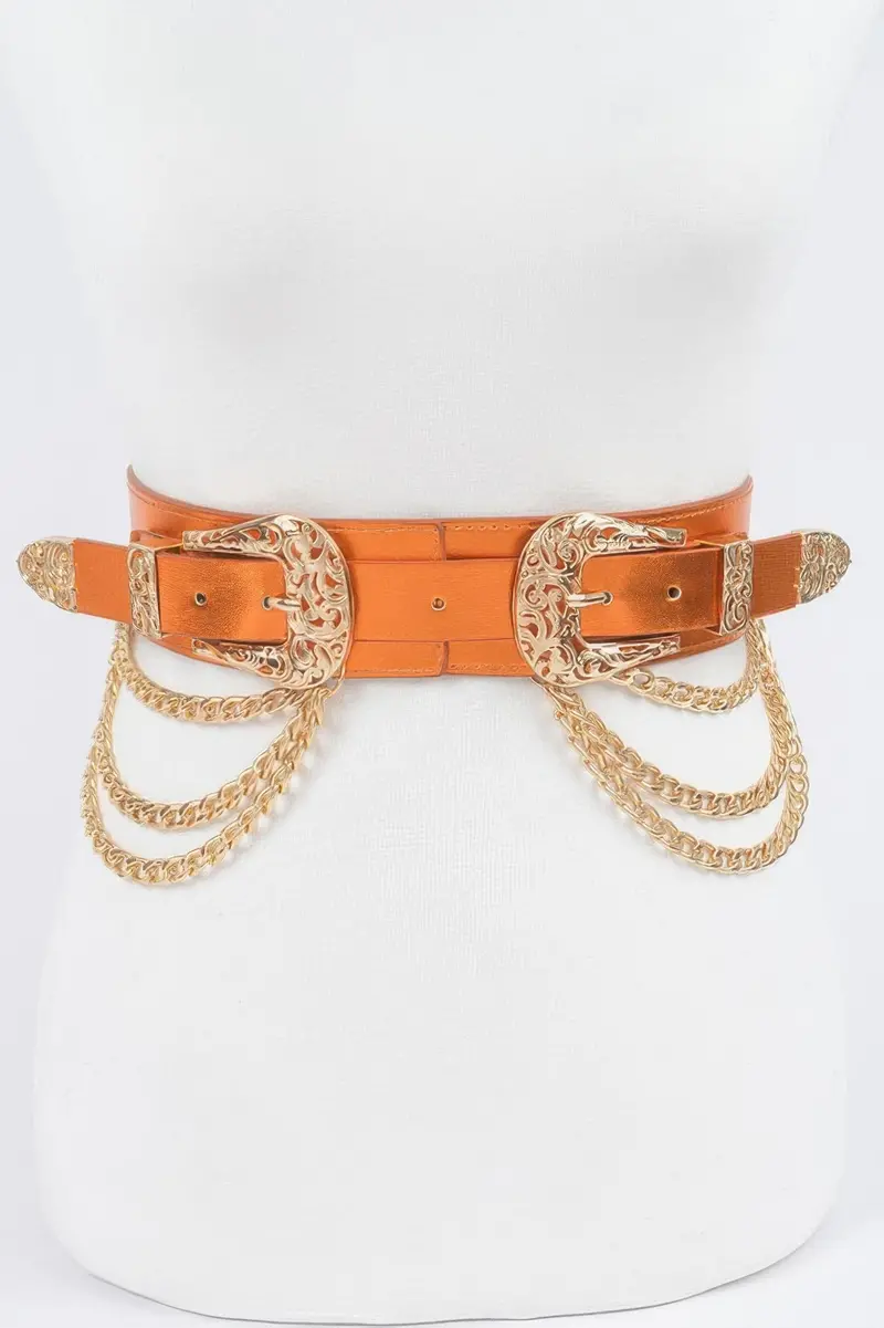 Metallic Two Buckle Chain Waist Belt 1