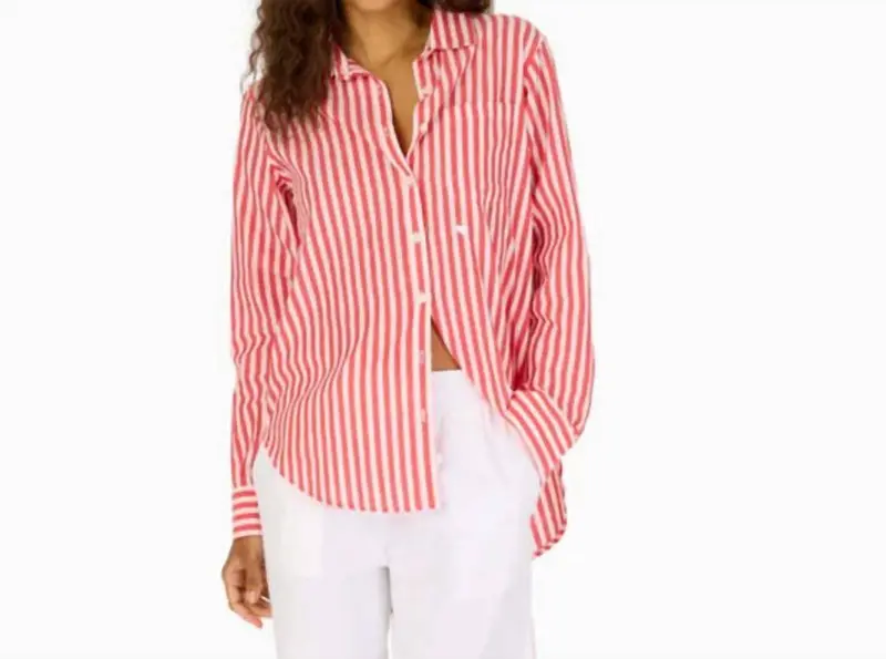Mia Stripe Shirt Top In Red/White 1