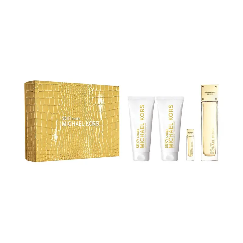 Michael Kors Sexy Amber 4 Pcs Set For Women: 3.4 Eau De Parfum Spray + 3.4 Shower Gel + 3.4 Body Lotion + 0.17 Eau De Parfum 1
