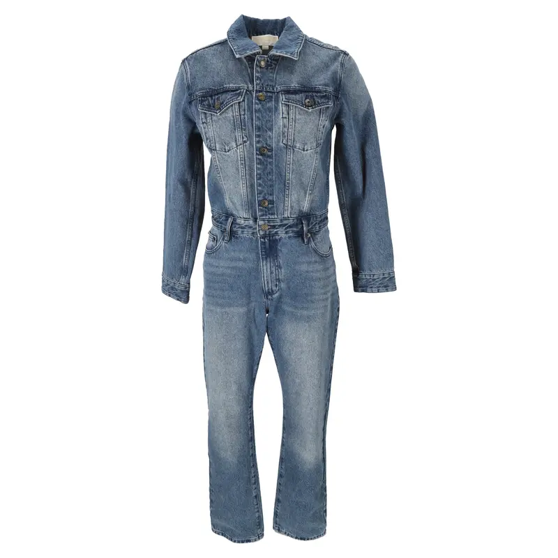 Michael Michael Kors Long Sleeve Denim Jumpsuit In Blue Cotton 1
