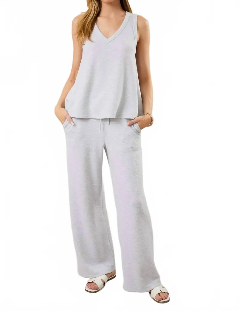 Mid Rise Drawstring Wide Leg Pants In Heather Grey 1