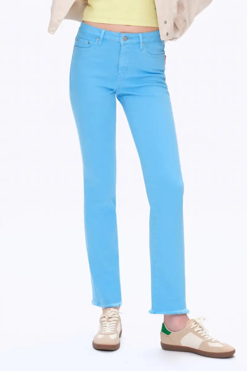 Mid Rise Slim Straight Pants In Sea Blue 1