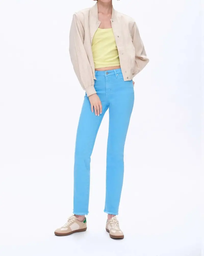 Mid Rise Slim Straight Pants In Sea Blue 2