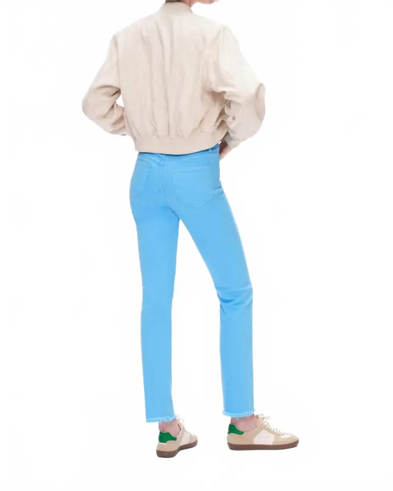 Mid Rise Slim Straight Pants In Sea Blue 3