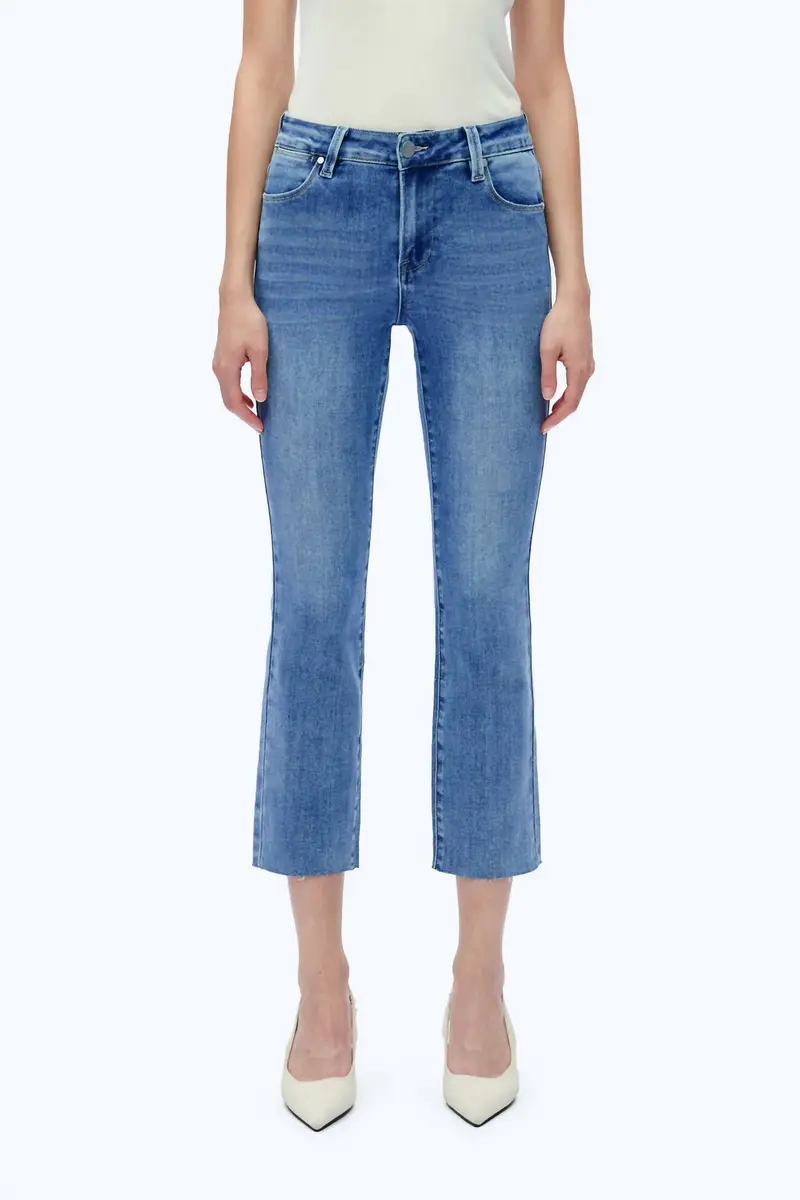 Mid Rise Straight Raw Edge Jeans In Medium Blue 1