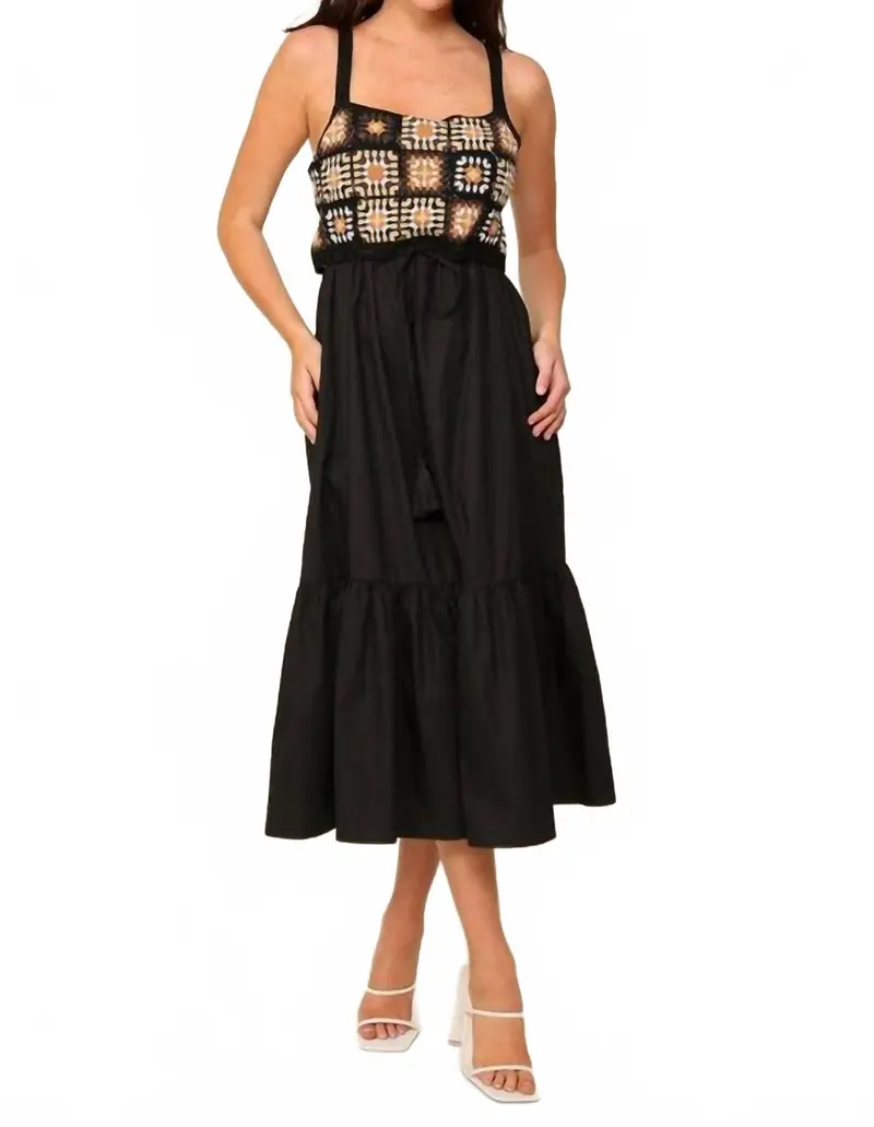 Midnight Crochet Midi Dress In Black 1