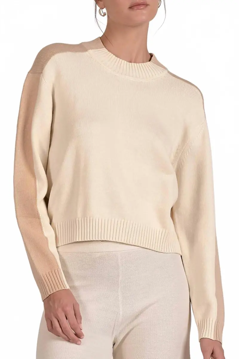 Mila Colorblock Sweater In Beige 1