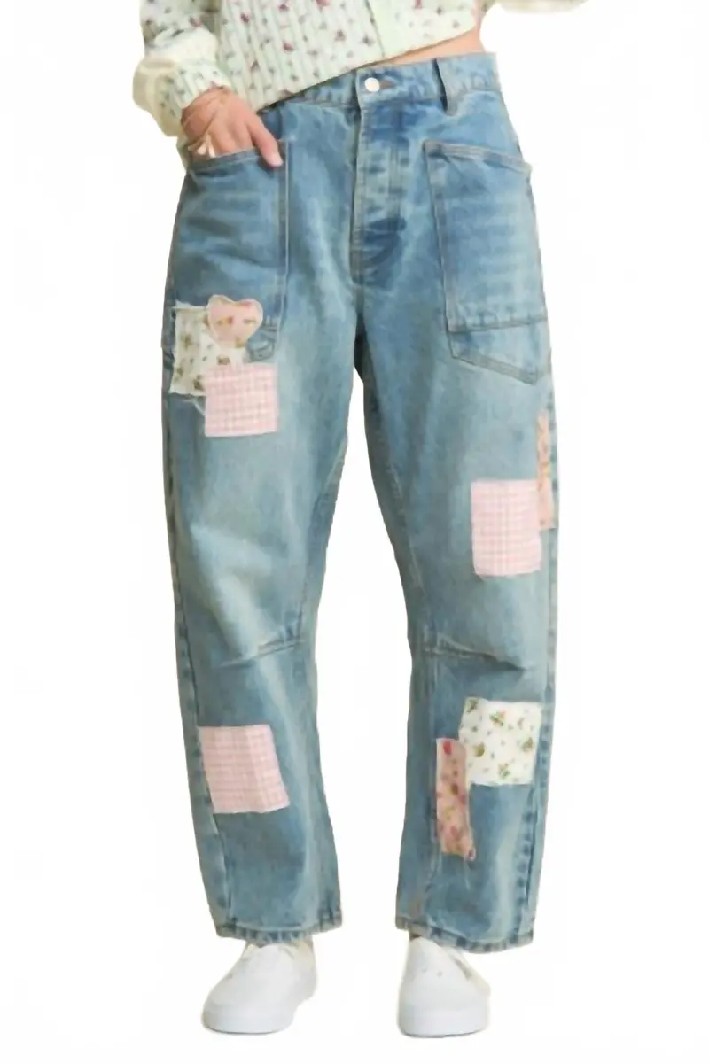Mineral Washed Patchwork Jeans In Vintage Wash 1