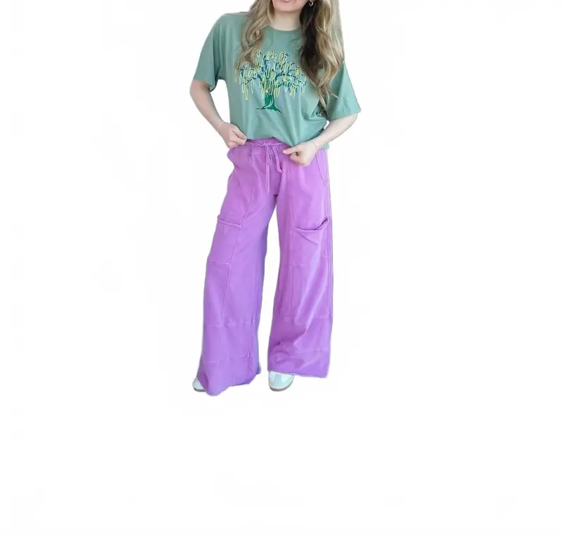 Mineral Washed Terry Knit Pants In Orchid 1