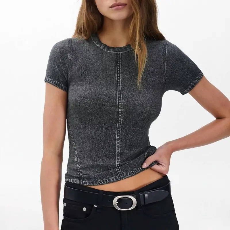 Miramar Baby Tee Top In Washed Black 1