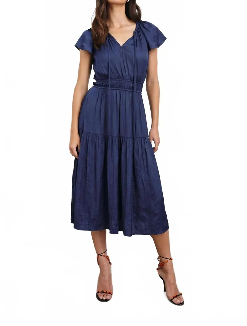Miriellle Luxurious Crinkle Satin Dress In Blue 1