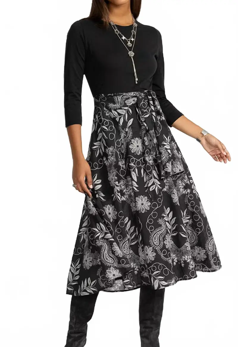 Mixed Media Wrap Tie Dress In Marana 1