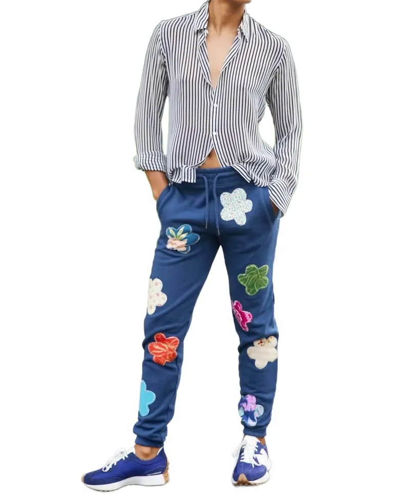 Mixed Print Floral Sweatpants In Navy 1