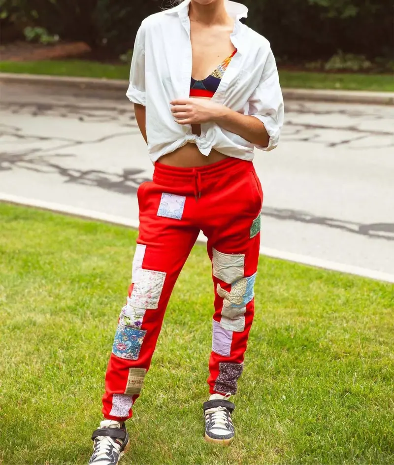Mixed Print Sweatpants In Red 1