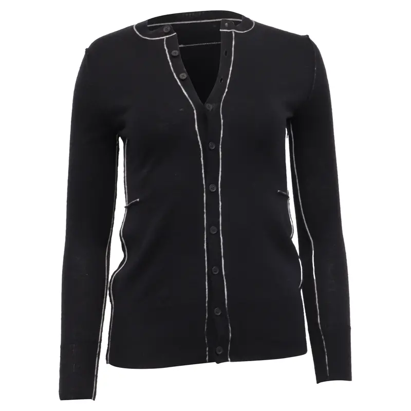 Mm6 Maison Margiela Knit Contrast Stitch Cardigan In Black Wool 1