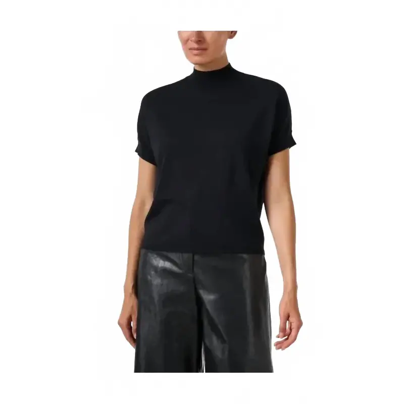 Mock Neck Short Sleeve Top In Black 1