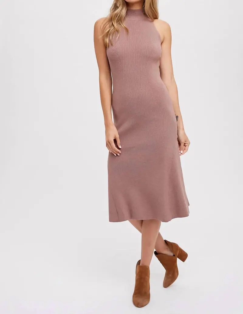 Mock Neck Sleeveless Midi Dress In Coffee 1