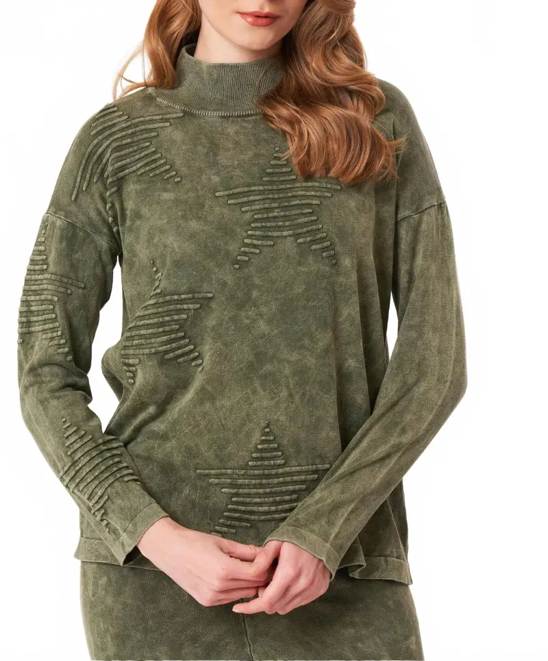 Mock Neck Star Top In Army 1