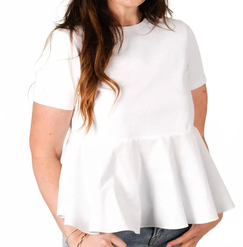 Modern Contrast Peplum Blouse In White 1