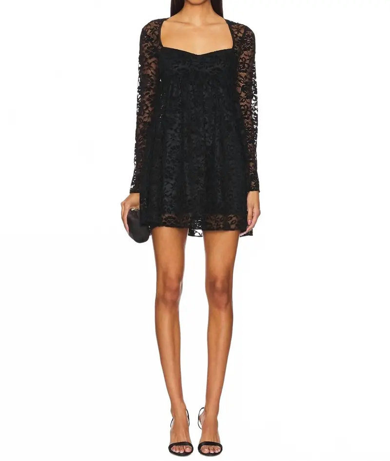 Monet Lace Long Sleeve Mini Dress In Black 1