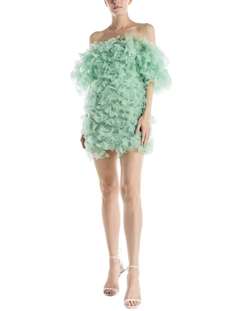 Monique Lhuillier Off The Shoulder Organdy Silk-Lined Mini Dress 1