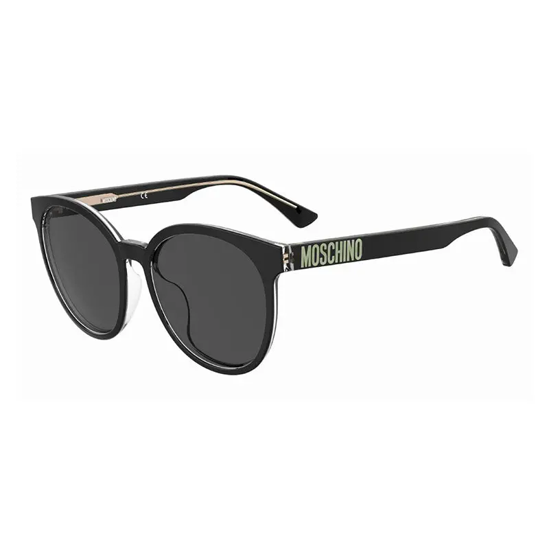 Moschino Sunglasses Round Full Rim, Black/Transparent Frame And Grey Lens Mos151/F/S07c5ir 1