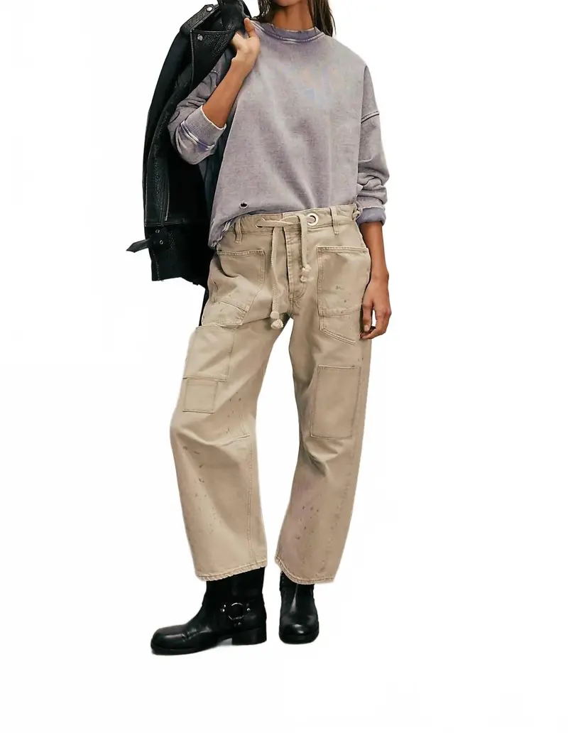 Moxie Low Slung Pull On Barrel Pants In Jetty 1