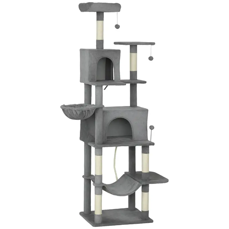 Multi-Level Cat Tower, 80" Tall Cat Tree, With 2 Condos, 2 Hammocks, 6 Sisal Scratching Posts, Dark Gray 1
