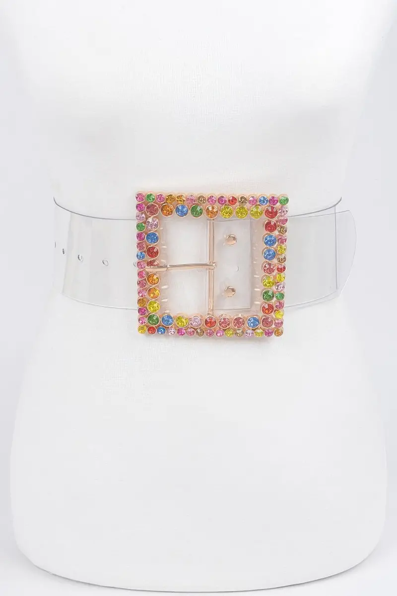 Multi Rhinestone Buckle Clear Belt 1