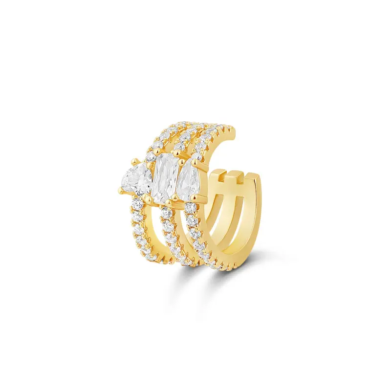 Multi Shape Single Pavé Ear Cuff — .925 Sterling Silver, 14K Gold-Plated, Cubic Zirconia Detailing, Lightweight, Day To Night 1