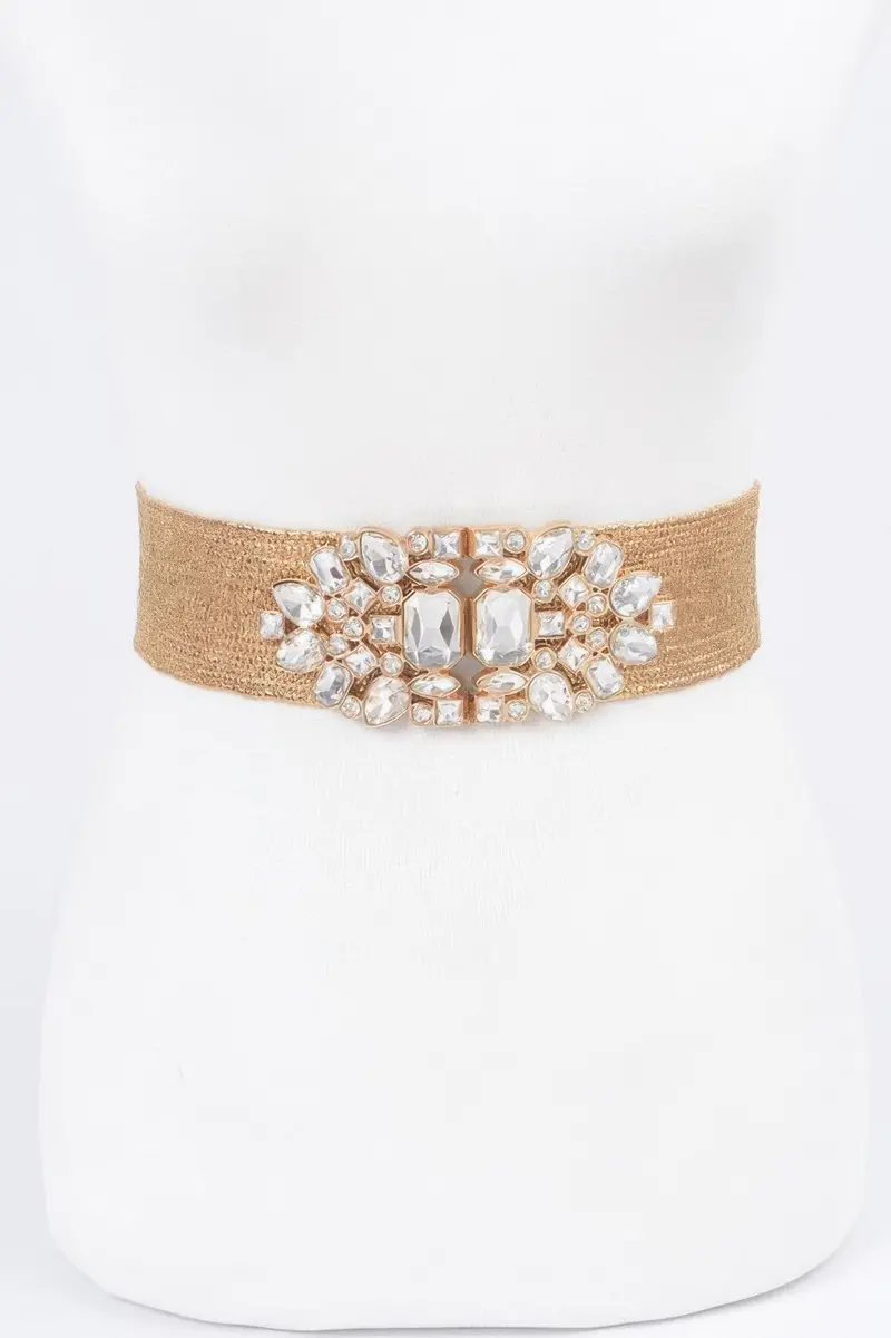 Multi Stone Metallic Straw Stretch Plus Size Belt 1