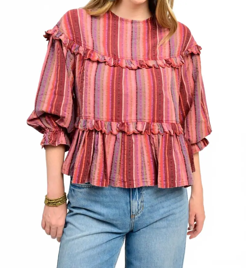 Muti Striped Tier Top In Rust 1