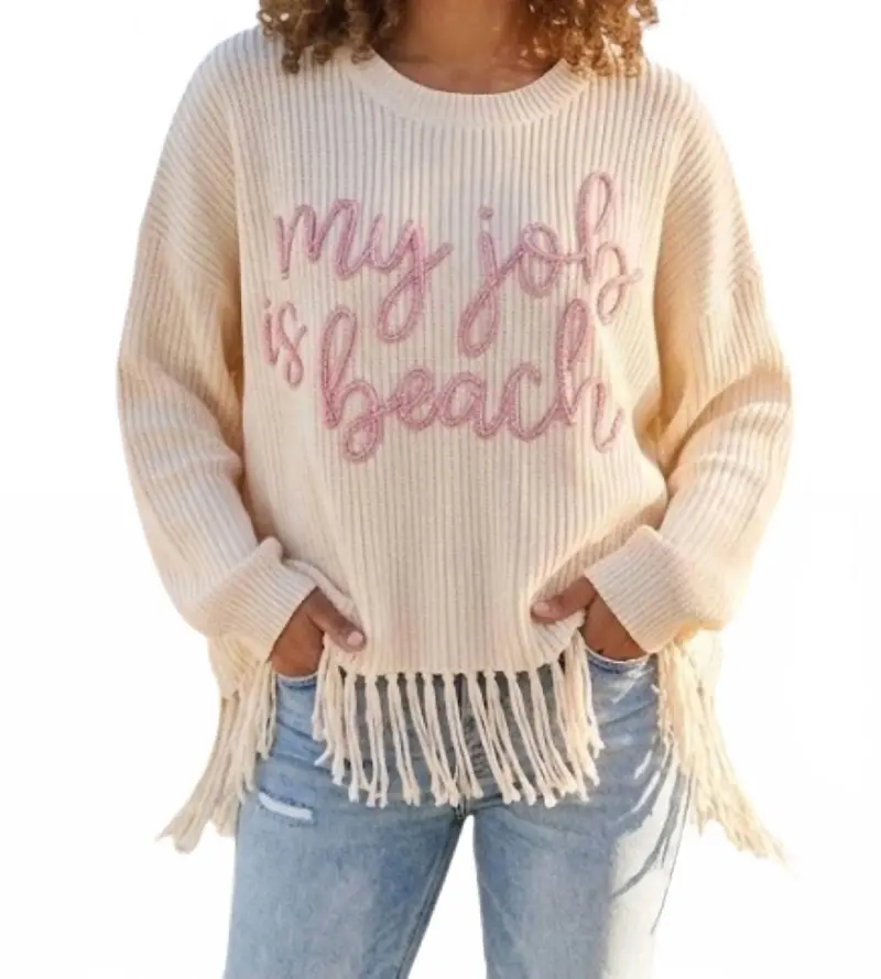 My Job Is Beach Sweater In Cream/Pink 1