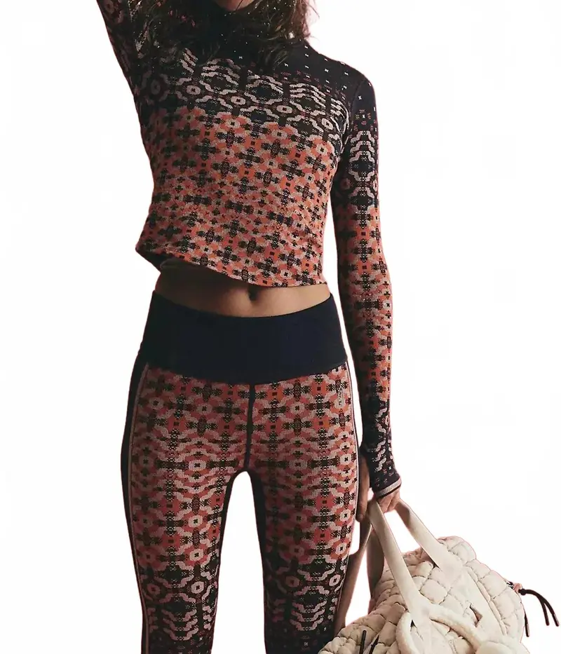 Myoko Jacquard Base Layer Top In Apres Navy Combo 1