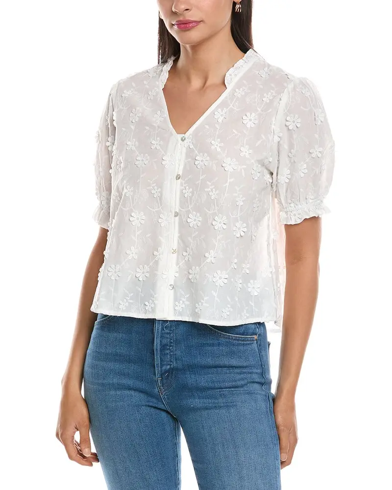 Nanette Nanette Lepore Applique Floral Embroidered Shirt 1