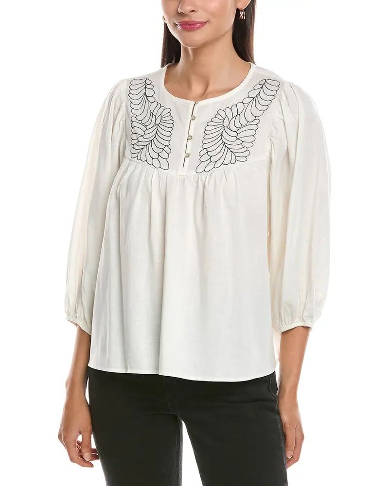 Nanette Nanette Lepore Balloon Sleeve Linen-Blend Blouse 1