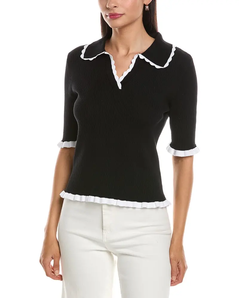 Nanette Nanette Lepore Scallop Trim Polo Sweater 1