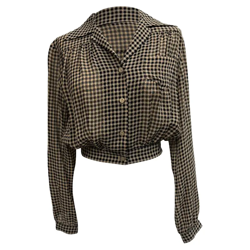 Nanushka Tahnee Checked Cropped Blouse In Beige Viscose 1